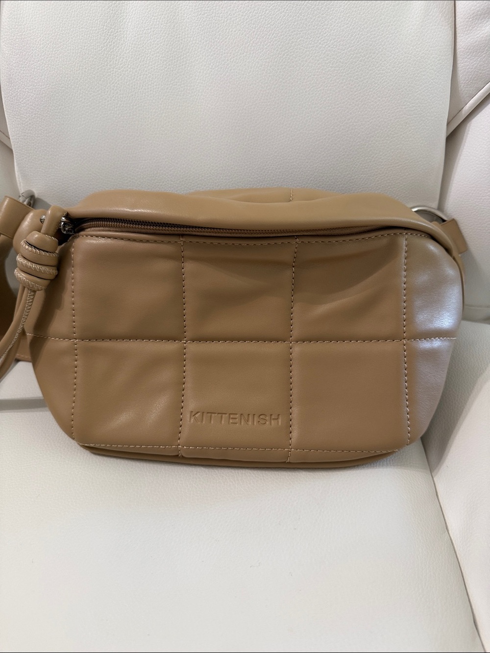 Kittenish Quilted Tan Crossbody Bag